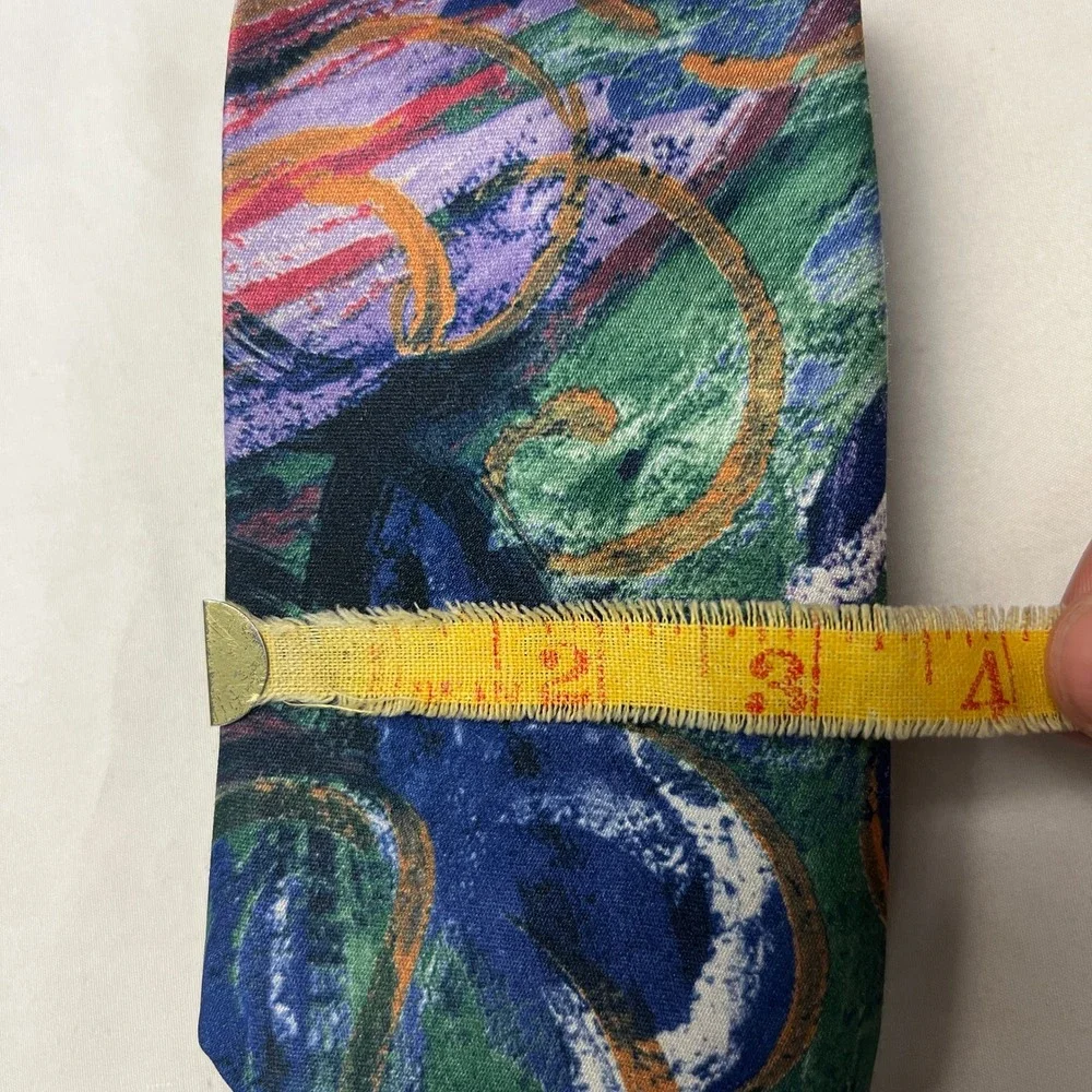 Jonathan Peters Abstract Wearable Eclectic Art Tie Green Blue Purple Red Necktie